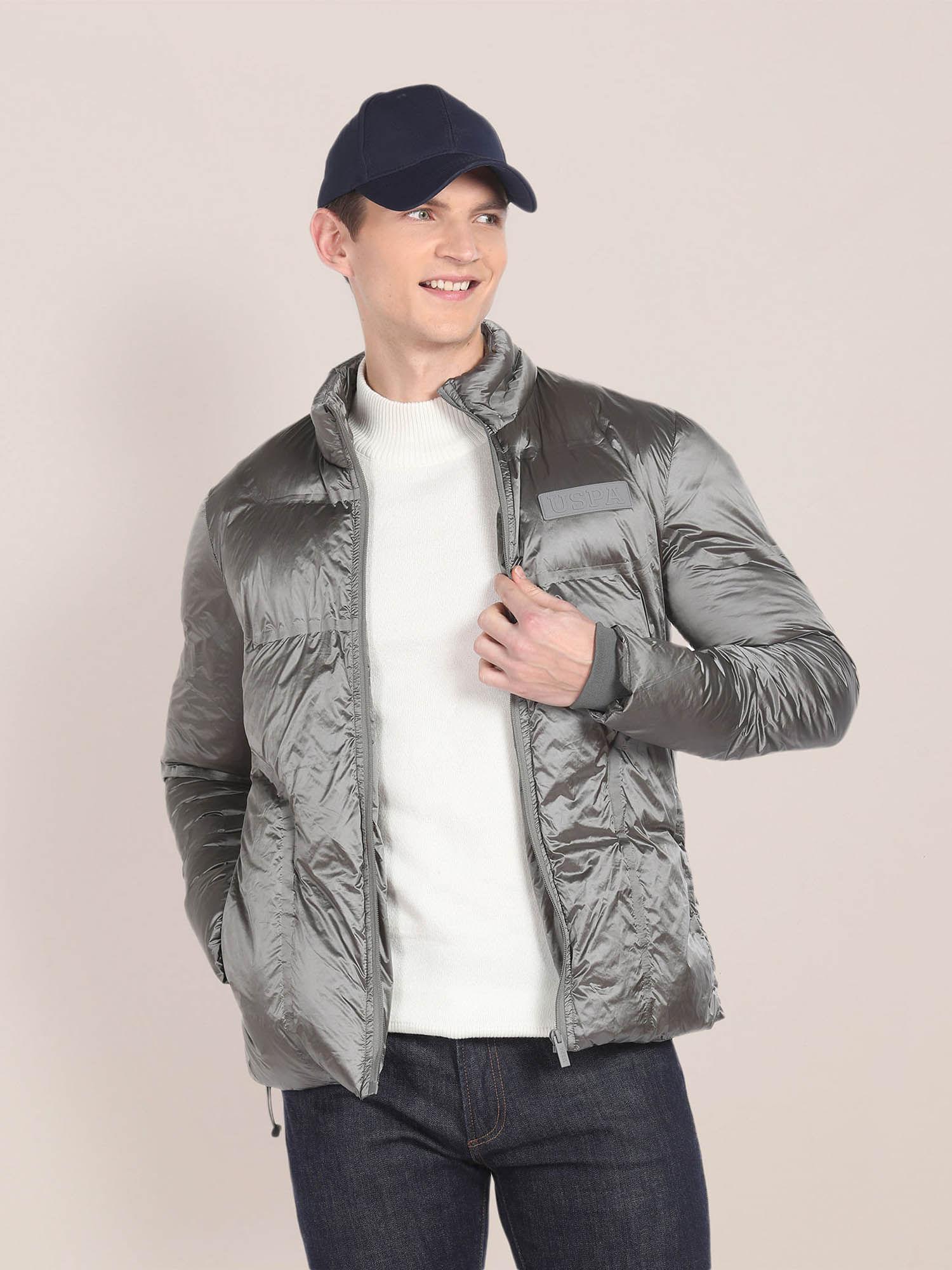 high neck solid puffer jacket