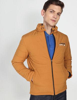 high neck solid quilted jacket