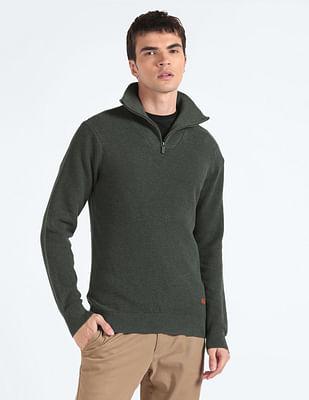 high neck textured sweater