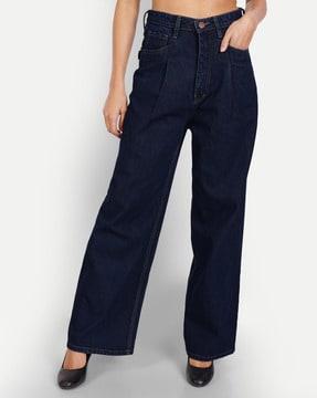 high rise ankle length wide jeans