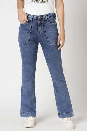 high rise blended fabric regular fit women's jeans - mid blue