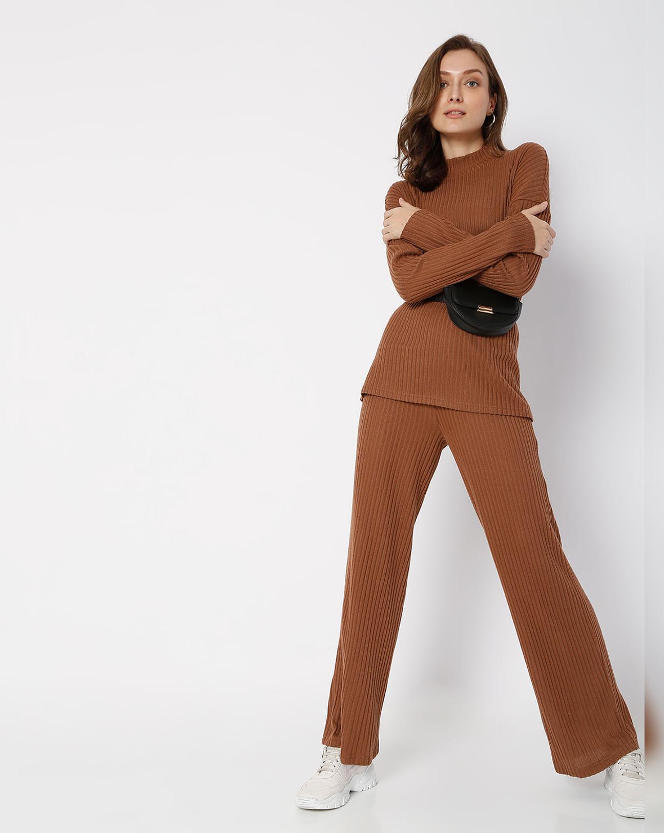 high rise brown co-ord pants