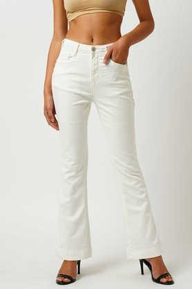 high rise clean look cotton blend flare fit women's jeans - ecru