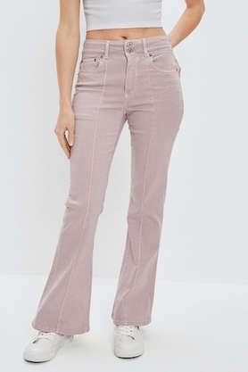 high rise cotton blend flared fit women's jeans - lilac