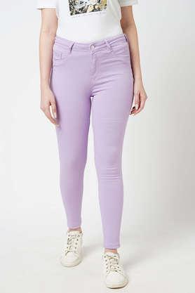 high rise cotton blend skinny fit women's jeans - lilac
