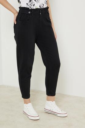 high rise denim relaxed fit women's jeans - black