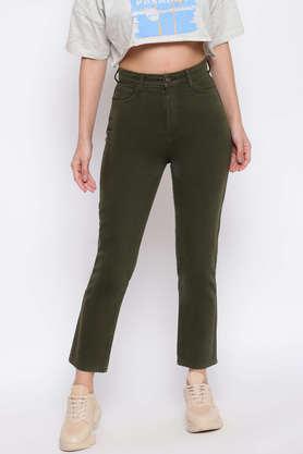 high rise denim relaxed fit women's jeans - olive