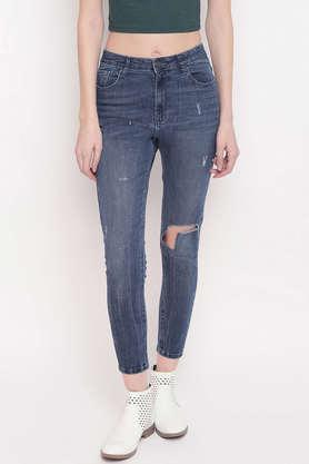 high rise denim skinny women's jeans - blue