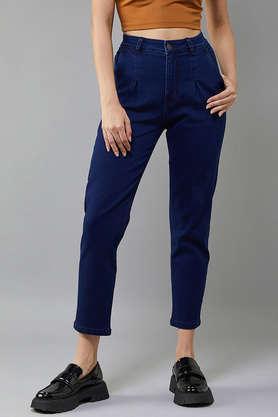 high rise denim tapered fit women's jeans - navy