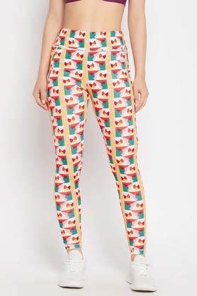 high rise geometric print active tights in multicolour with side pocket - multi