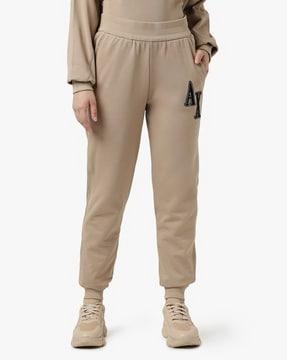 high rise joggers with logo patch