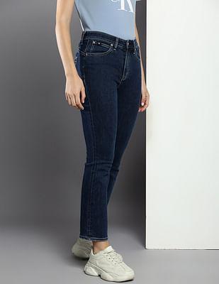 high rise slim fit rinsed jeans
