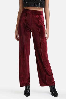 high rise velvet regular fit women's trouser - maroon