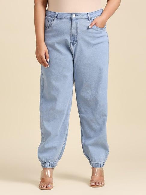 high star blue relaxed fit high rise lightly washed joggers jeans
