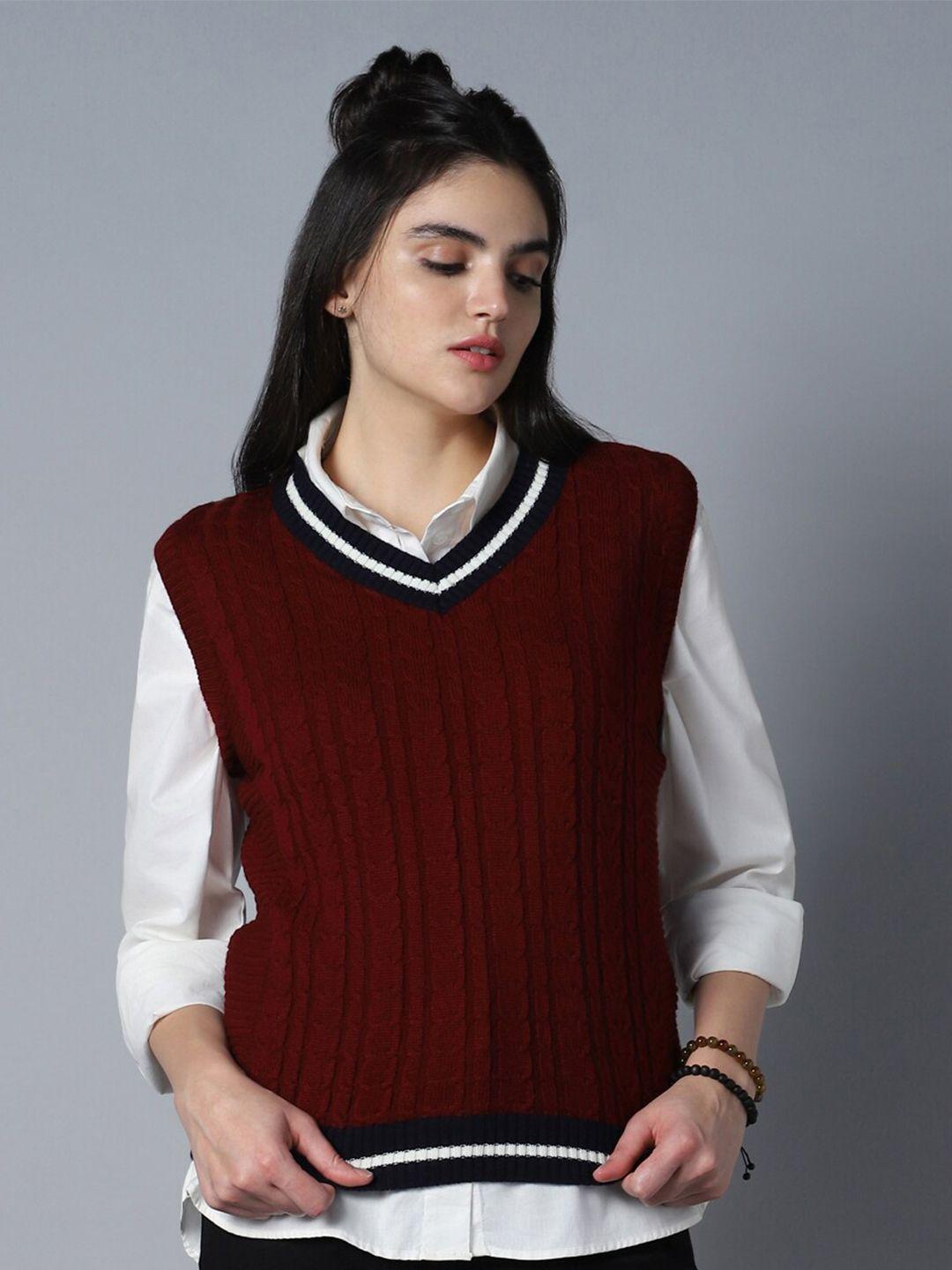 high star cable knit v-neck sleeveless acrylic sweater vest