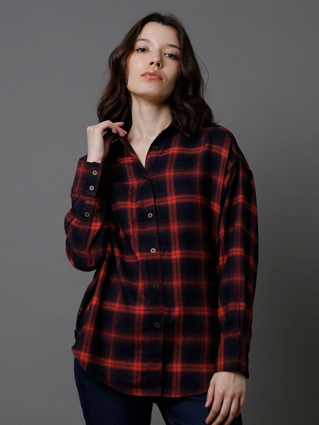 high star classic oversized tartan checks spread collar long sleeve cotton casual shirt