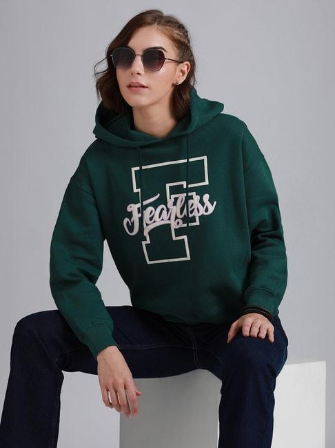 high star green cotton graphic print hoodie