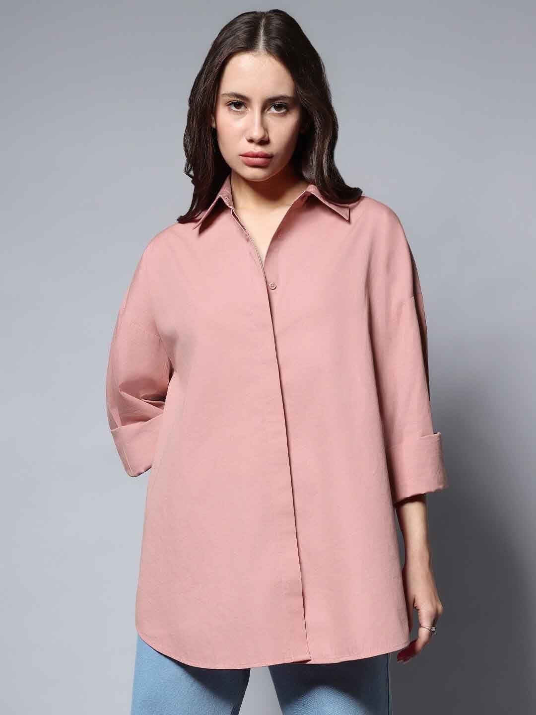 high star long sleeves solid cotton oversized casual shirt