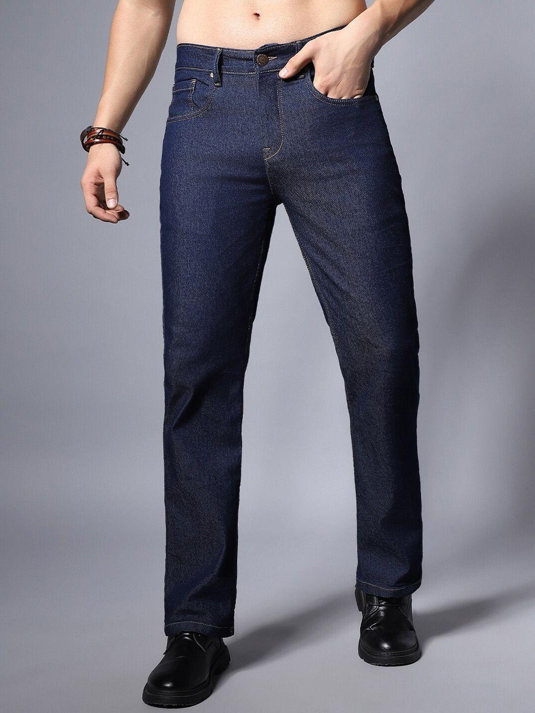high star men blue straight fit mid-rise stretchable jeans