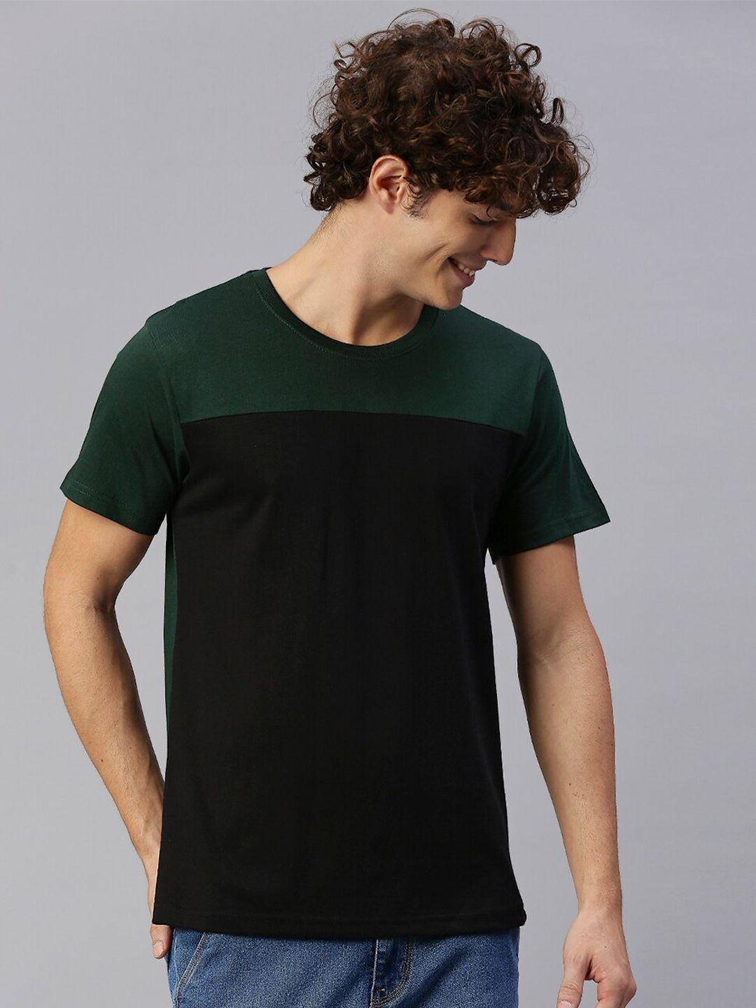 high star men olive green & black colourblocked t-shirt