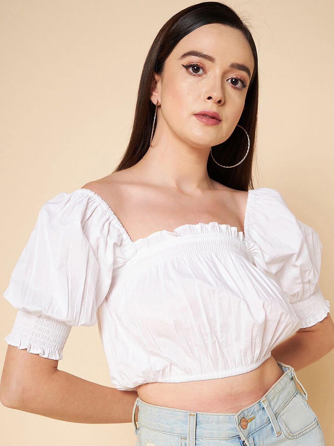 high star puff sleeve cotton pure crop fitted top