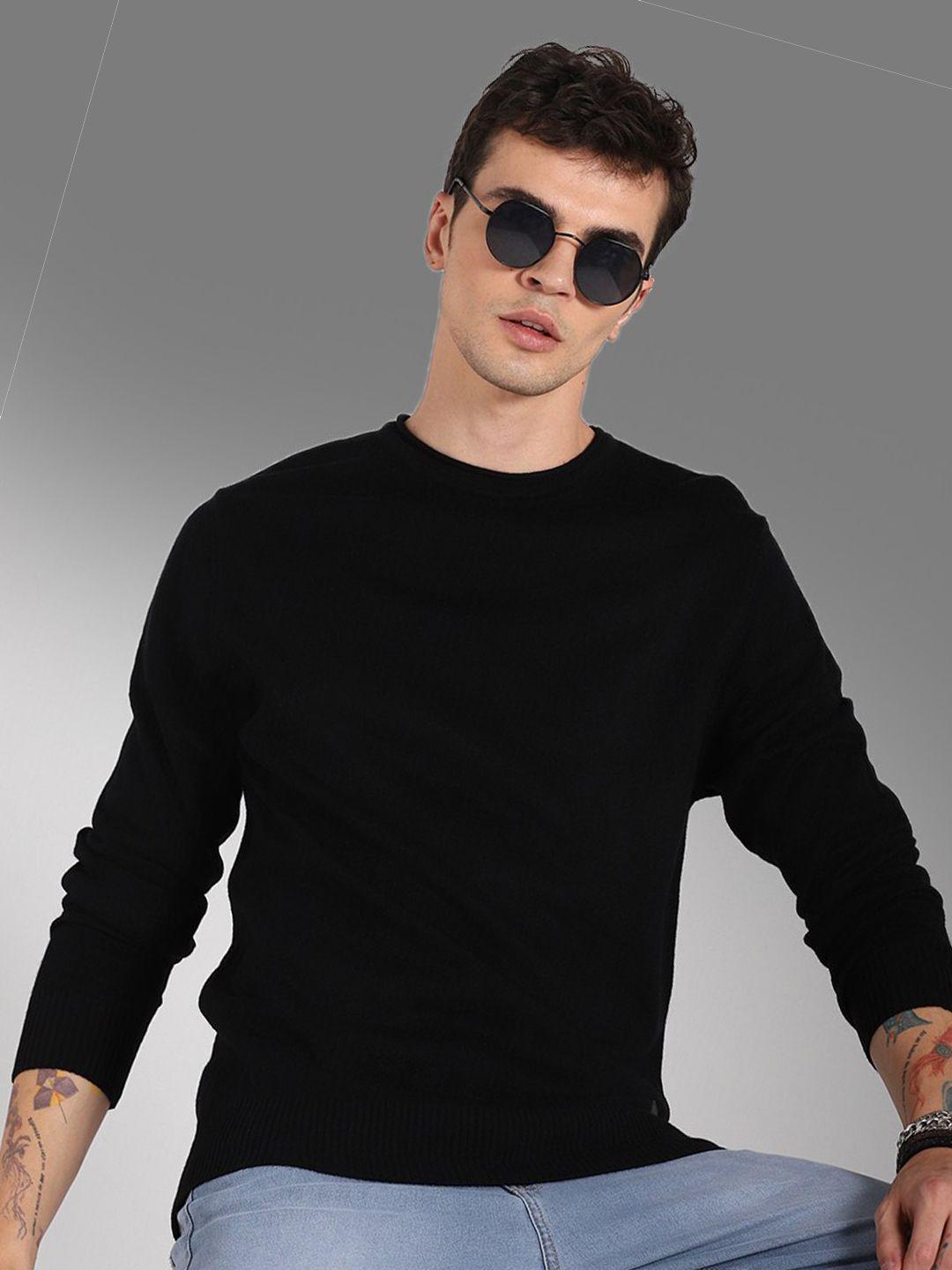 high star round neck long sleeves acrylic pullover sweater