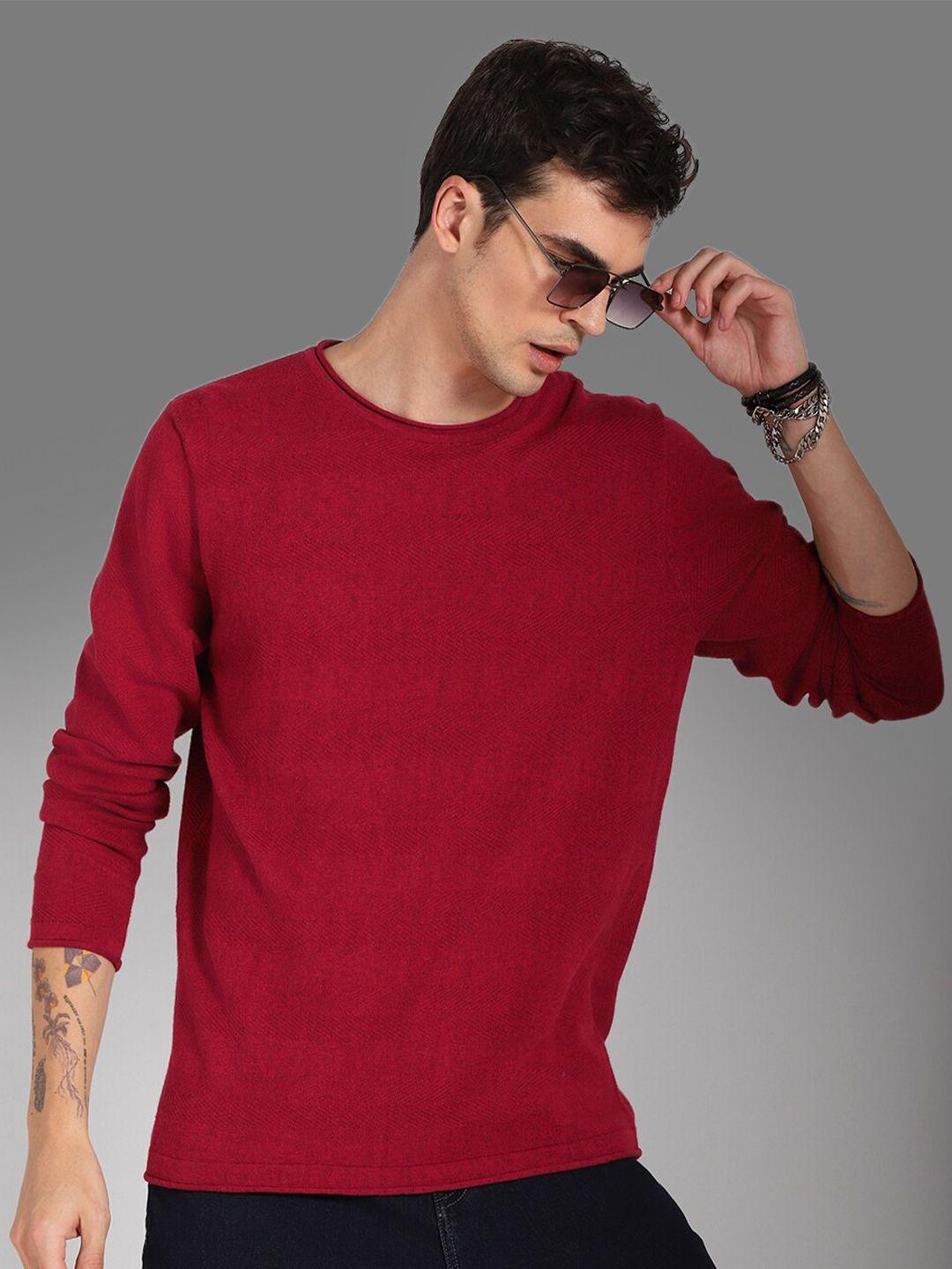 high star round neck long sleeves cotton pullover sweater