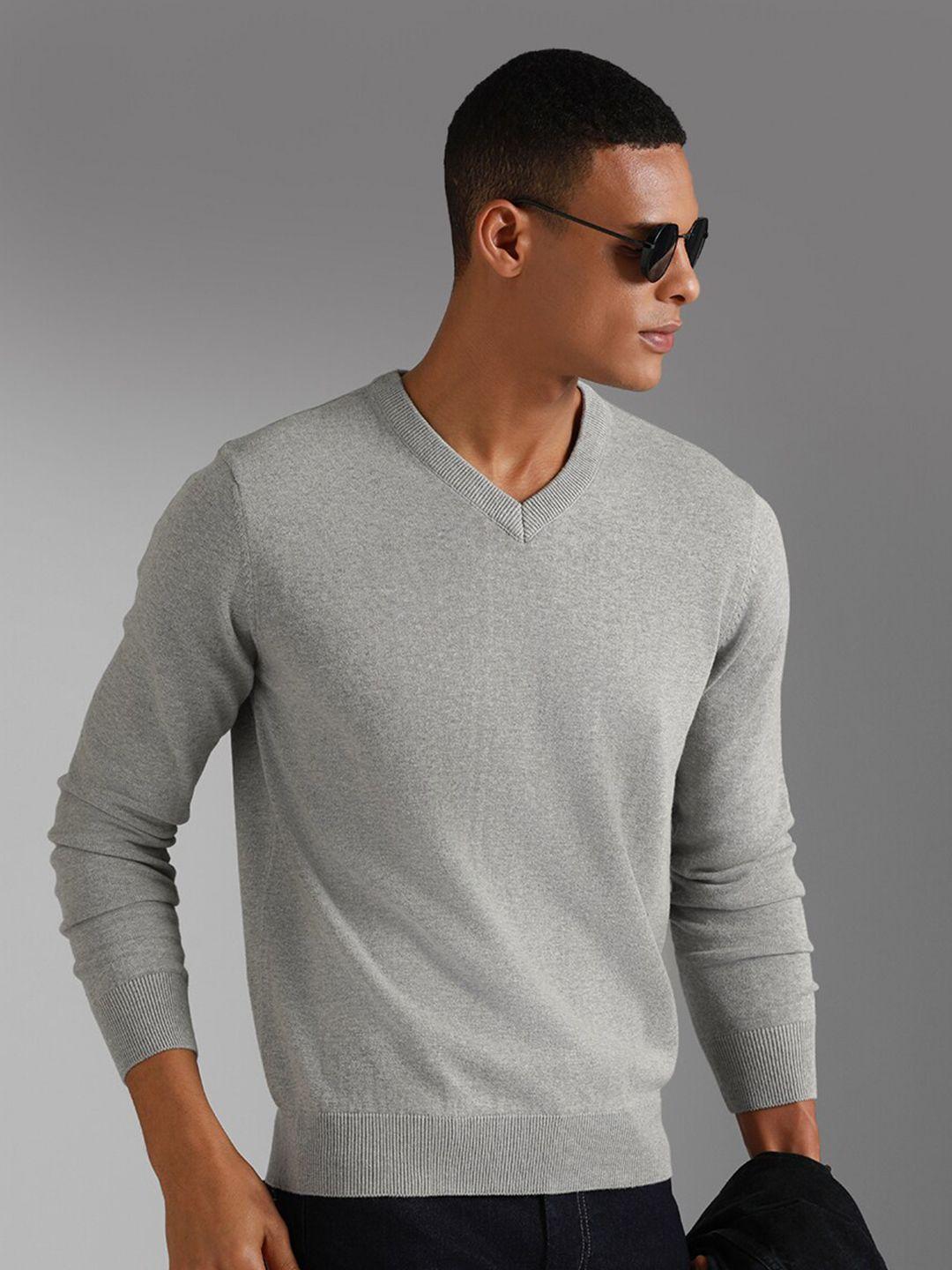 high star v-neck long sleeves cotton pullover sweater