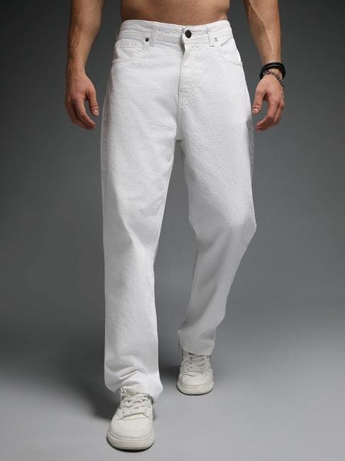 high star white cotton straight fit jeans