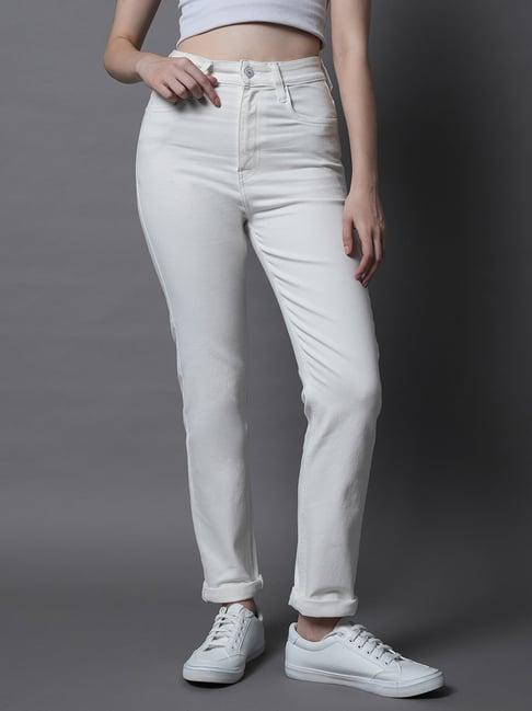 high star white cotton straight fit mid rise jeans