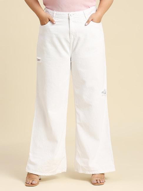 high star white relaxed fit high rise plus size jeans