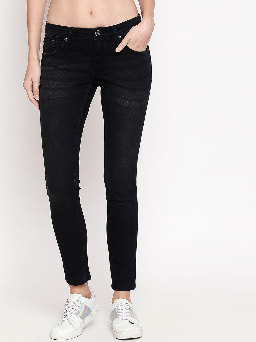 high star women black slim fit mid-rise clean look stretchable jeans