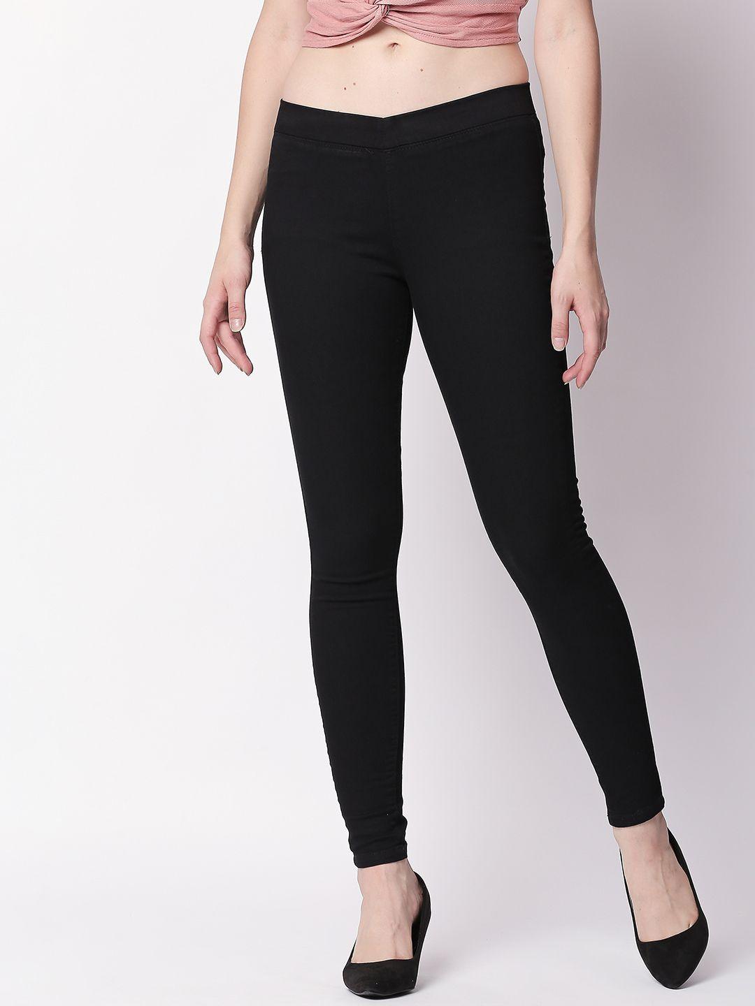 high star women black solid slim fit stretchable jeggings