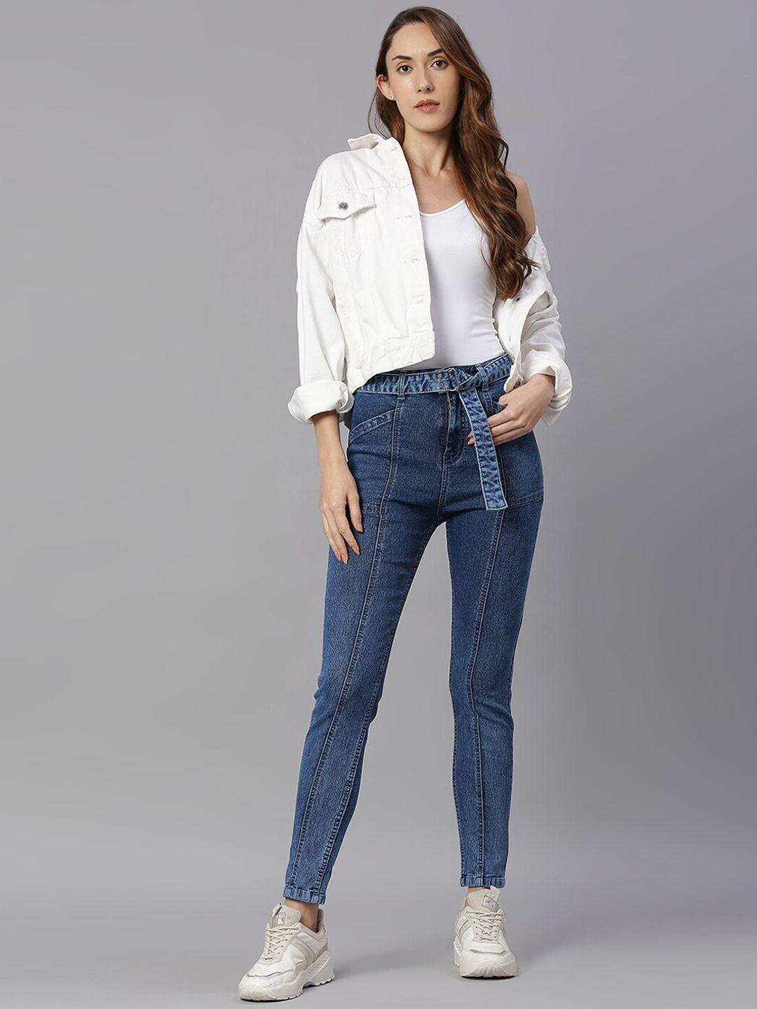 high star women blue slim fit high-rise light fade stretchable jeans