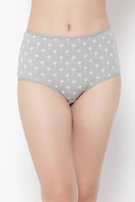 high waist floral print hipster panty in grey - cotton - grey