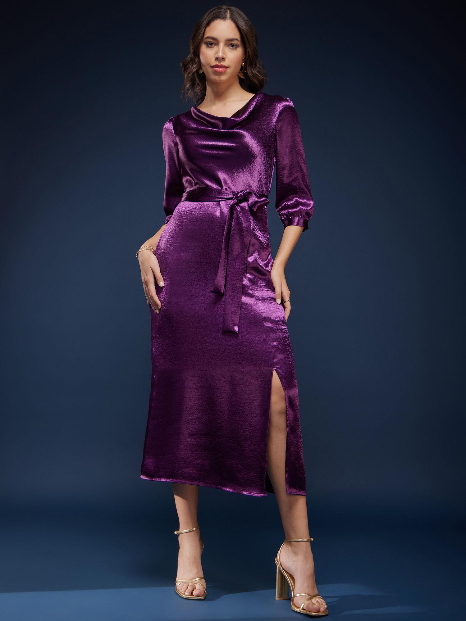 high gloss cowl neck dress - purple (set of 2)