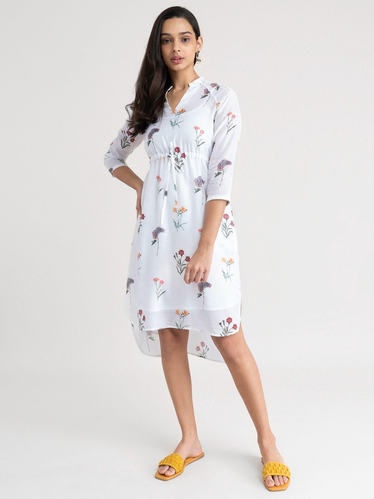 high low floral dress white