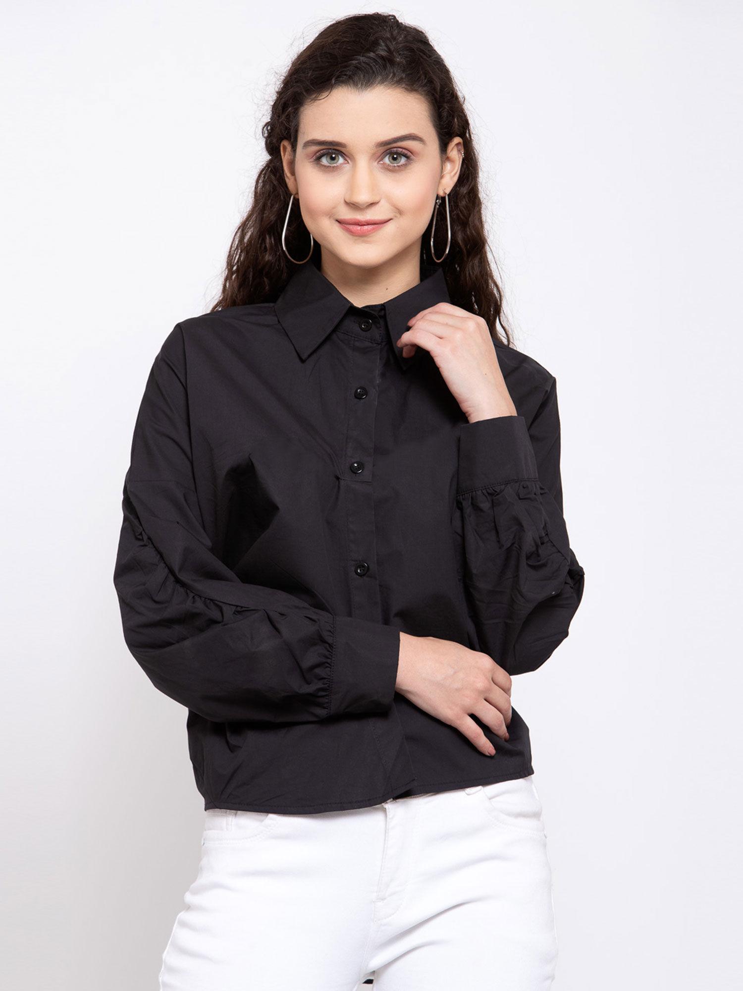 high low hem full sleeves shirt