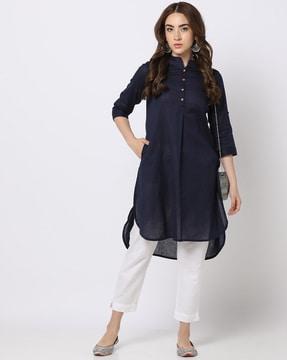 high-low hem straight kurta with pocket