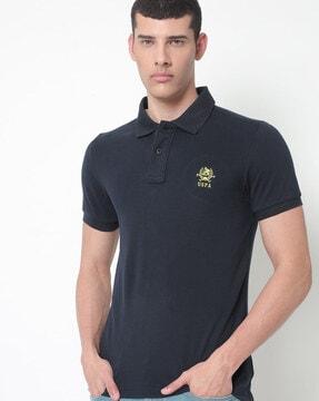 high-low slim polo t-shirt with brand embroidery