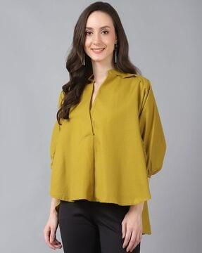 high-low top with puffed sleeves