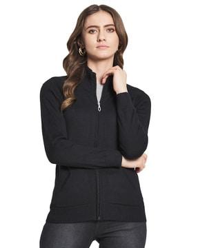high-neck cardigan with zip-front