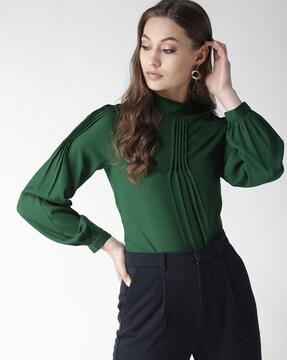 high-neck pleated top