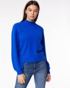 high-neck pullover with cuffed sleeves