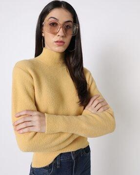 high-neck pullover with ribbed hems