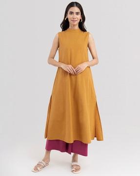 high-neck a-line cotton kurta