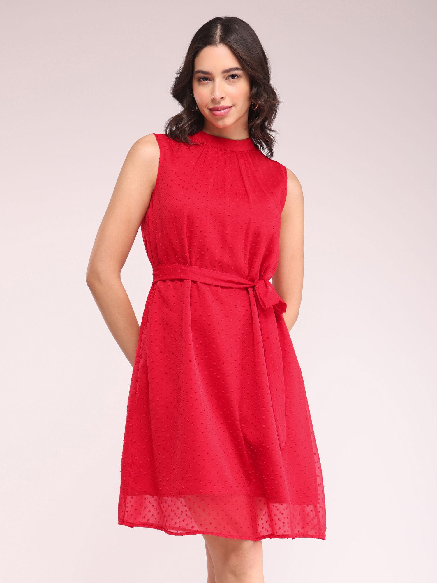 high neck a-line dress - red (set of 2)