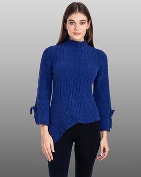 high-neck a-symmetric pullover