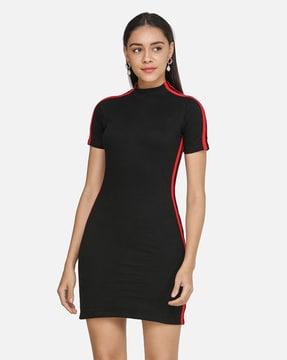 high-neck bodycon dress with contrast side taping