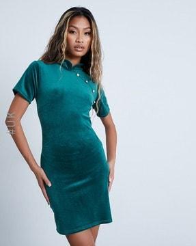 high-neck bodycon dress